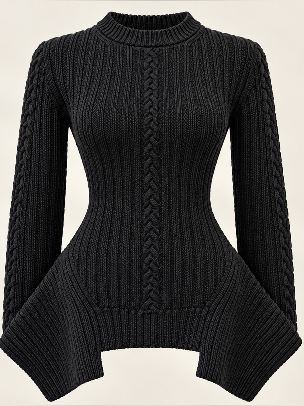 Alexander McQueen Cable-knit Wool Cashmere-Blend Peplum Sweater, XS